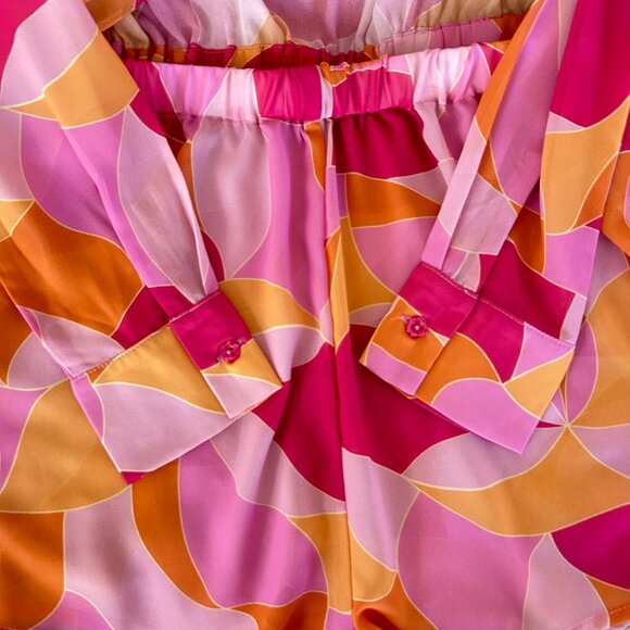 Lovers + Friends Feelin Groovy Fuchsia Geo Sheer Romper Cover up XS Vacation - Picture 5 of 9